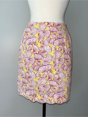 Lilly Pulitzer 6 Scalloped hem Skirt yellow dots Shells POCKETS